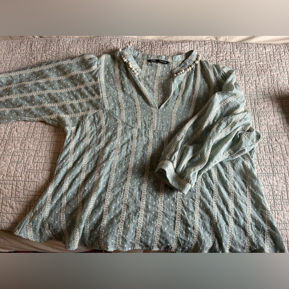 Zara Boho Blouse, Soft Green with Eyelets - Picture 2 of 8